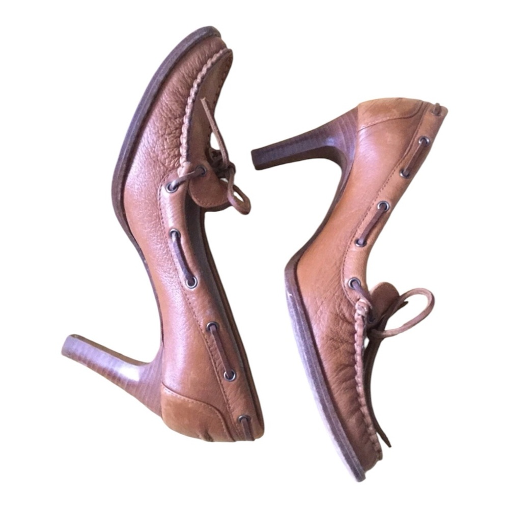 Vintage Michael Kors womens heel brown Leather shoes Size 6.5B High Heel Boat